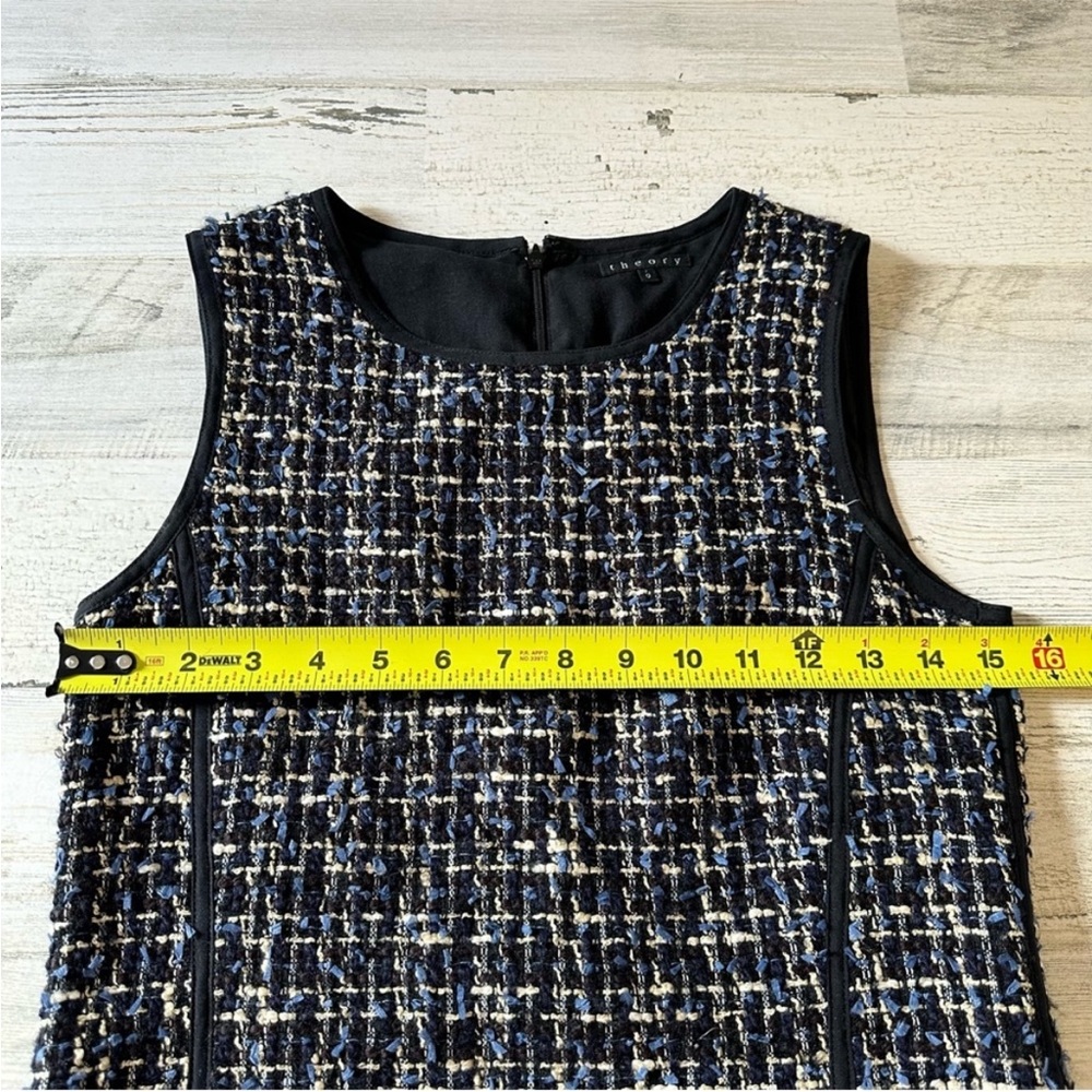 Theory Tweed Wool Blend Sleeveless Mini Sheat Dress with Pockets Sz 0 Black - Picture 11 of 12